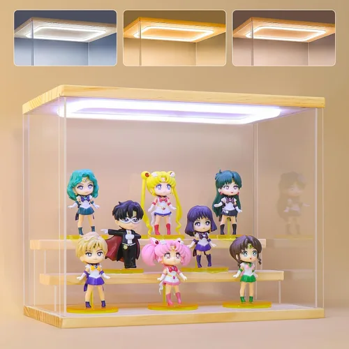 Vista 22 de Vitrina de acrílico transparente para figura de acción Pop Mart, vitrina Funko Pop a prueba de polvo con iluminación, múltiples capas para Rosa
