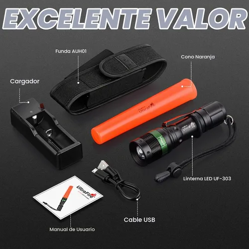 Vista 6 de ULTRAFIRE Linterna LED con vara de tráfico de 11 pulgadas con funda, luz de seguridad de señal de 250 lúmenes, 3 modos con modo estroboscópico
