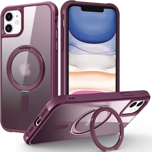 Vista 37 de Funda para iPhone 11 con soporte de anillo magnético giratorio de 360° [compatible con Mag-Safe] [Protección de grado militar] Funda translúcida
