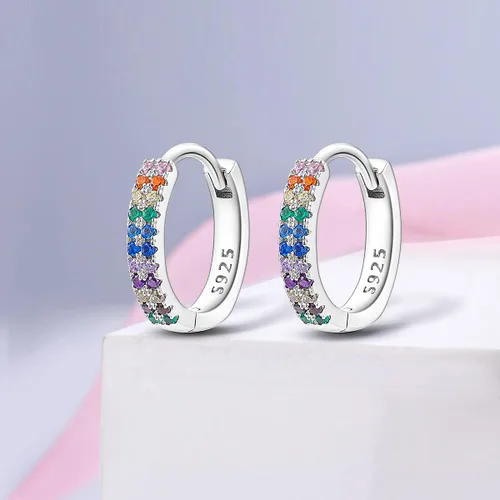 Vista 2 de MULA Aretes de aro de plata de ley 925 para mujer, bonitos aretes de circonita cúbica 5A