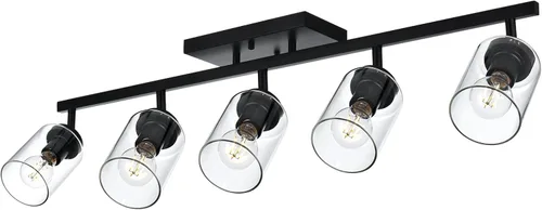 Vista 9 de Lámpara de tocador de 4 luces con pantalla de vidrio transparente, multidireccional, giratoria, de metal, con cabezales de riel ajustables