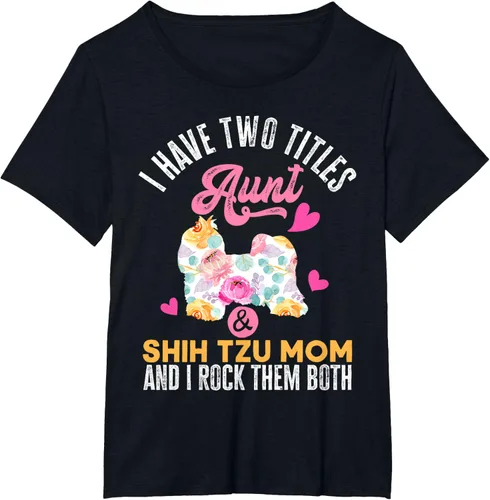 Vista 30 de I Have Two Titles Aunt and Shih Tzu Mom Camiseta divertida para perro, Negro