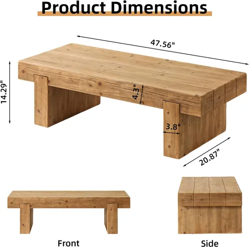 Vista 2 de SSLine Mesa de Centro de Madera Maciza de 47.6 Pulgadas Mesa de Centro Rectangular para Sala de Estar, Mesas de Centro de Cóctel Estilo Granja