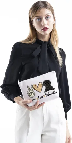 Vista 4 de Schnoodle Mama Gift Peace Love Schnoodle - Bolsa de maquillaje con temática de cachorros para amantes de los perros (PLSchnoodle)
