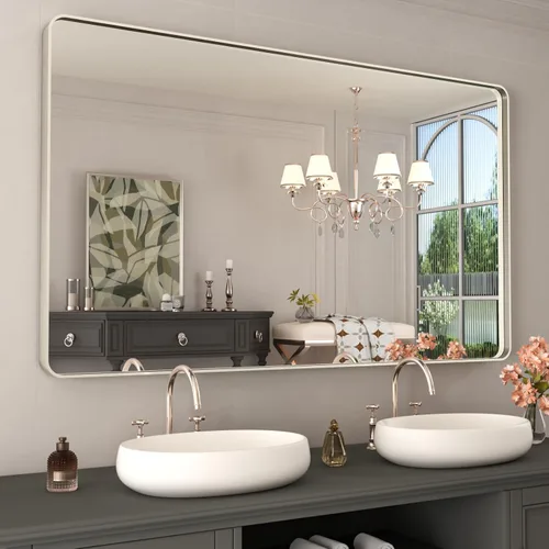 Vista 108 de WEER - Espejo de baño con luces LED, 50x70cm, espejo de tocador montado en la pared, 3 colores regulables, almohadilla antiempañante retroiluminada
