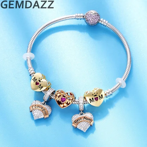 Vista 6 de GEMDAZZ Juego de regalo para el día de la madre, dije de mamá azul marino y colgante brillante de corazón de mejor mamá en plata de ley 925, regalo