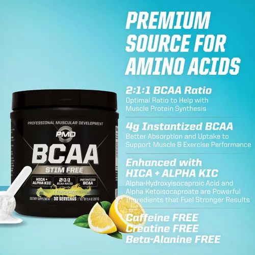 Vista 8 de PMD Sports BCAA - Aminoácidos sin estimulación – Mejor rendimiento de entrenamiento, recuperación mejorada, energía diaria, constructor muscular