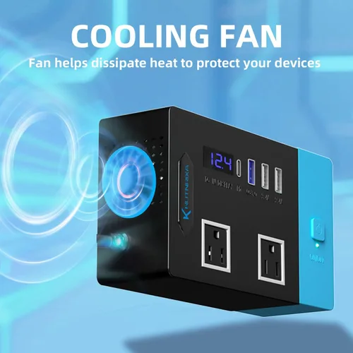 Vista 7 de Inversores de corriente de 300 W, convertidor de 12 V CC a 110 V CA para vehículos, 2 salidas de CA, 1 USB 2.4 A, 1 USB-C de 25 W, 2 adaptadores