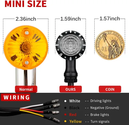 Vista 6 de Luz de señal de giro trasera tipo bala para motocicleta, 4 cables, indicador LED compatible con Chopper Bobber Harley Softail Iron Cruiser Honda