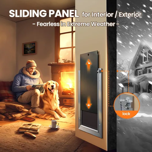 Vista 4 de Puerta de perro para pared, puerta grande para perro, puerta resistente para mascotas con todo aluminio, 2 solapas magnéticas, túnel telescópico