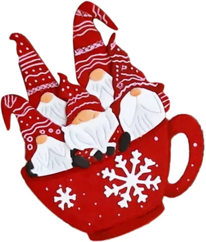 Vista 4 de 5 piezas de troqueles de metal de gnomo de Navidad, Papá Noel pequeño en copos de nieve, plantillas cortadas para manualidades, álbumes de recortes