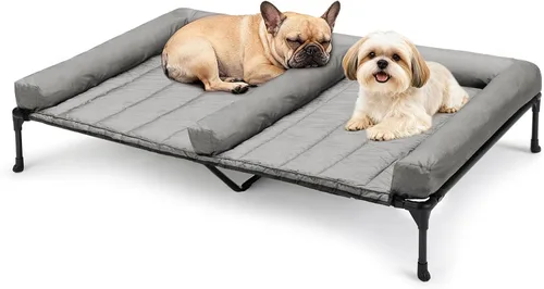 Vista 8 de Veehoo Cama elevada refrescante para perros + cojín doble impermeable para dos perros medianos, cama elevada para perros con tapete de apoyo