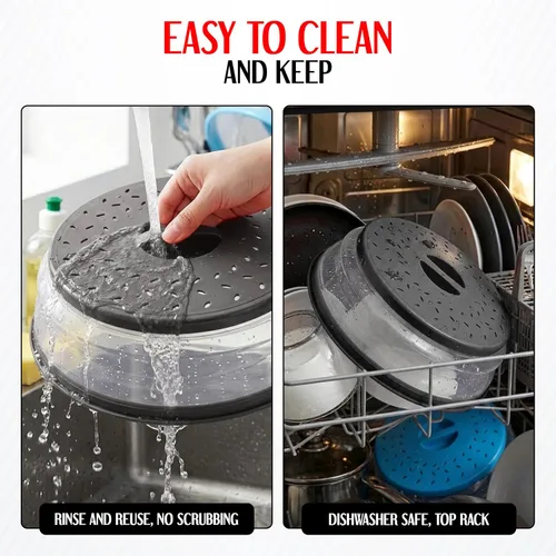 Vista 6 de Paquete de 1 fundas plegables para microondas, cubierta para salpicaduras de microondas para alimentos, diseño que ahorra espacio (10.5 pulgadas)