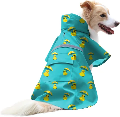 Vista 14 de NACOCO - Impermeable ajustable para perros, poncho a prueba de agua, ropa ligera para lluvia con capucha y tira reflejante, m, Azul