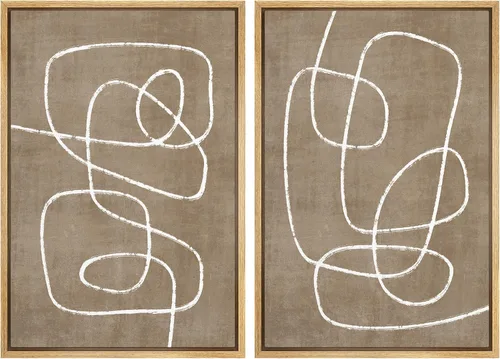 Vista 96 de SIGNWIN Lienzo enmarcado para pared, juego de arte de collage de ondas en espiral de mediados de siglo, formas abstractas, acogedor, neutro