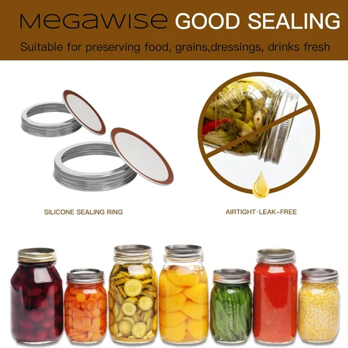Vista 5 de MegaWise Tapas reutilizables para conservas de boca regular para tarros Ball, Kerr – Tapas de metal tipo Mason para conservas – Material de grado