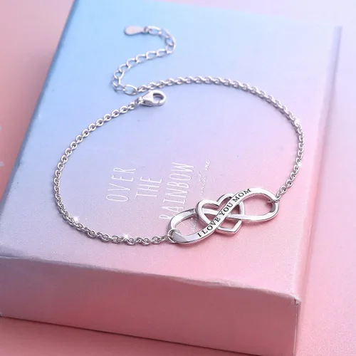 Vista 3 de DAOCHONG Pulsera y anillo de plata de ley S925 con diseño de corazón infinito y anillo para mamá, mamá, mamá, joyería de cumpleaños