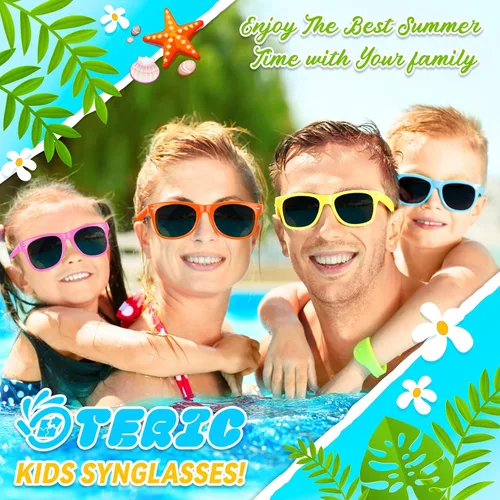 Vista 6 de 24 lentes de sol para niños a granel, recuerdos de fiesta para niños y niñas de 3 a 8 años, lentes de sol neón con protección UV400 para verano