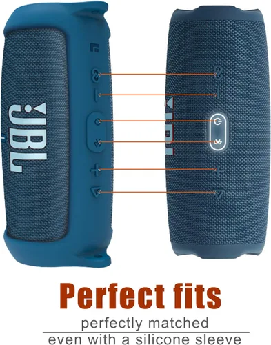 Vista 2 de LTGEM - Funda de silicona para altavoz JBL Charge 5, protector de viaje de gel suave, bolsa de goma impermeable con correa para el hombro (azul)
