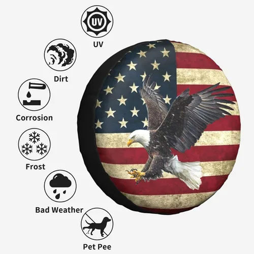 Vista 2 de Cubierta de Neumático de Repuesto Águila Calva Bandera Americana Cubiertas de Neumáticos Protector Cubiertas de Neumáticos de Rueda Resistente a