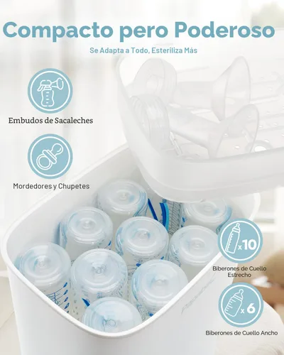 Vista 3 de Papablic Esterilizador y Secador de Biberones Pro, Esterilizador De Biberones, Esterilizador Eléctrico de Vapor para Biberones, Chupetes y Piezas
