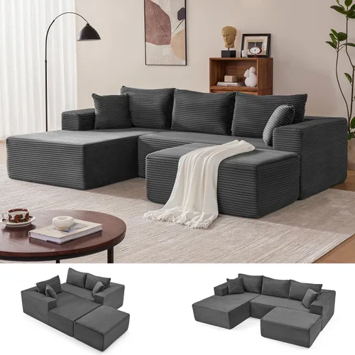 Vista 22 de Mangodan - Sofá seccional en forma de nube, sofá sin huesos para sala de estar, sofá seccional modular con asiento profundo, cómodo sofá de felpa