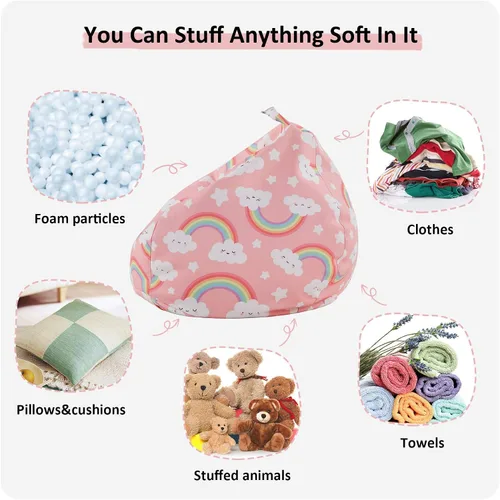 Vista 3 de Nobildonna Funda para puf de almacenamiento de animales de peluche, solo para niños y niñas, puf grande sin relleno para organizar juguetes de felpa