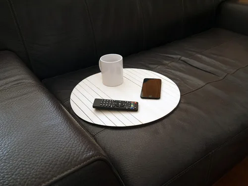 Vista 8 de Round wooden sofa armrest table in many colors as dark walnut Small flexible over the couch side tables Narrow folding dining slinky arm tray