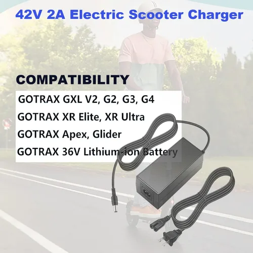 Vista 4 de Cargador eléctrico de scooter de 42V 2A para GOTRAX GXL V2, G4, G3, G2, XR Elite, XR Ultra, Apex, cable de alimentación del cargador deslizante