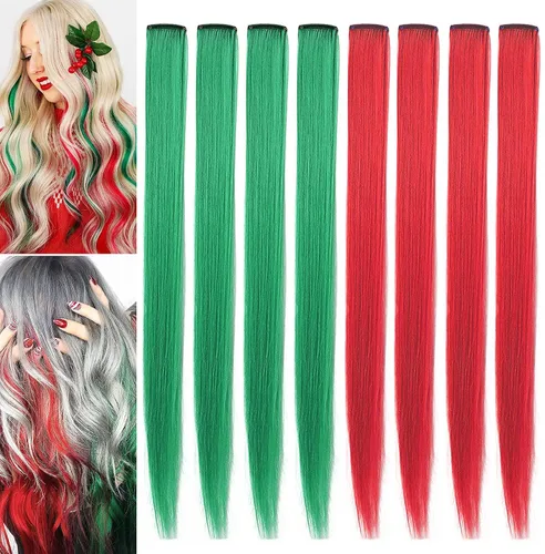 Vista 12 de 12 extensiones de cabello azul con clip en reflejos de 20 pulgadas, extensiones de cabello lacio de color liso con clip para mujer, peluca arcoíris