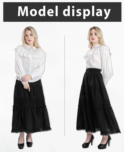 Vista 5 de NSPSTT Blusa victoriana para mujer, camisa renacentista de satén con botones, estilo pirata, gótica, manga abombada, blusa blanca