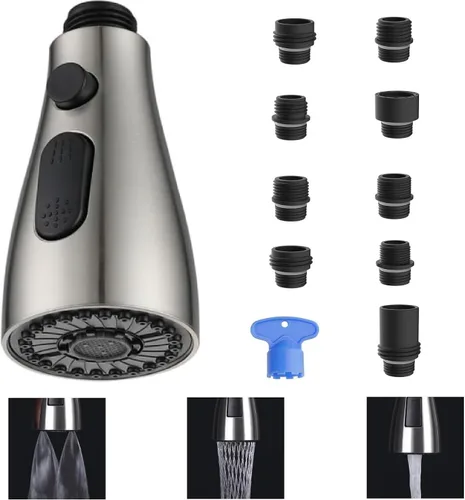 Vista 8 de Tire hacia abajo grifo de cocina pulverizador cabeza pieza de repuesto para G1/2 、 0.787 in, plata Tire hacia fuera de la boca del reemplazo