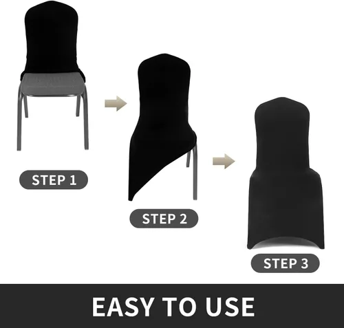 Vista 4 de Peomeise - 6 piezas de funda elástica de elastano para sillas, para bodas, fiestas, banquetes y eventos (negro, 6)