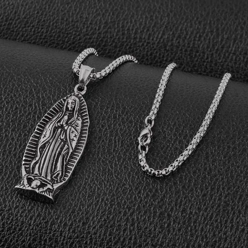 Vista 3 de StoryEtain Collar de Virgen María, collar de Virgen de Guadalupe, medalla de amuleto cristiano para regalo de vacaciones para mujeres y hombres