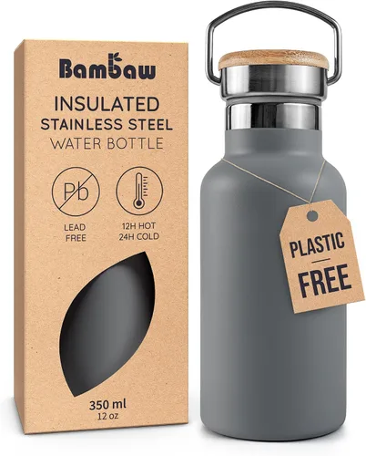 Vista 19 de Bambaw Botella de agua de acero inoxidable de 12 onzas, azul Egeo, 350 ml, de doble pared aislada, a prueba de fugas, apta para lavavajillas, sin