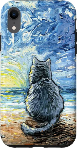 Vista 25 de Nebelung Gray Cat Starry Night Persian Russian Blue Art Case for iPhone 17