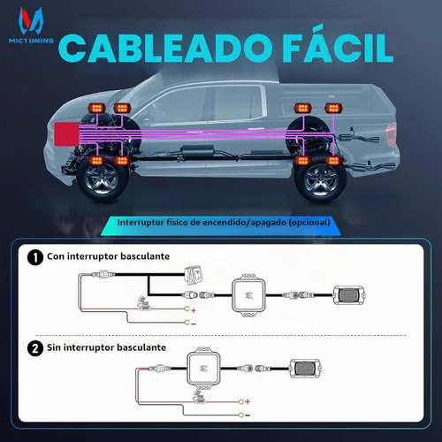 Vista 6 de MICTUNING Q1 RGBW Luces LED Rock, 4 Módulos de Color Puro Underglow Neón Iluminación Multicolor con Kit de Interruptor de Cableado, Controlador