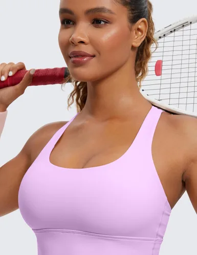 Vista 4 de CRZ YOGA Brasier deportivo con tirantes delgados para mujer, de impacto medio, con relleno cruzado y relleno para yoga