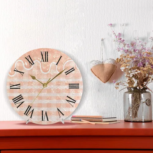 Vista 2 de orange Lolita Lace Plaid 10 Inch Round wall clock retro Silent Creative for Classroom Kitchen reloj para cocina de pared