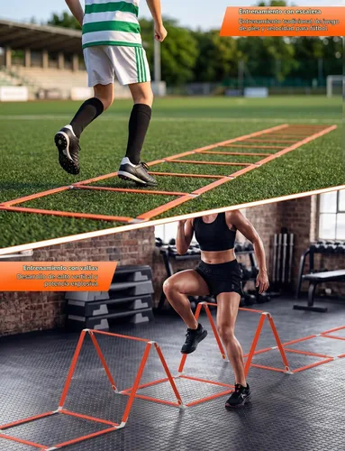 Vista 4 de GHB Tangle-Free Agility Ladder Hurdles, 15ft 11 Rungs Amarillo-6 conos
