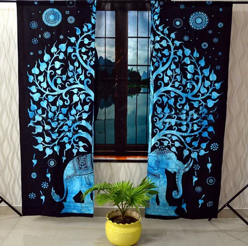 Vista 5 de Cortinas de algodón con mandala indio para ventana, decoración de dormitorio para el hogar, decoración de ventana, tapiz de mandala hippie elefante