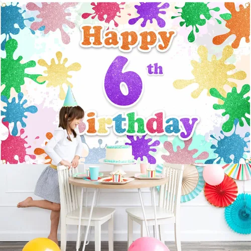 Vista 3 de Cartel de fondo de feliz cumpleaños 6 con diseño de grafiti colorido, decoración de fondo para artistas, niños y niñas, fiesta de cumpleaños