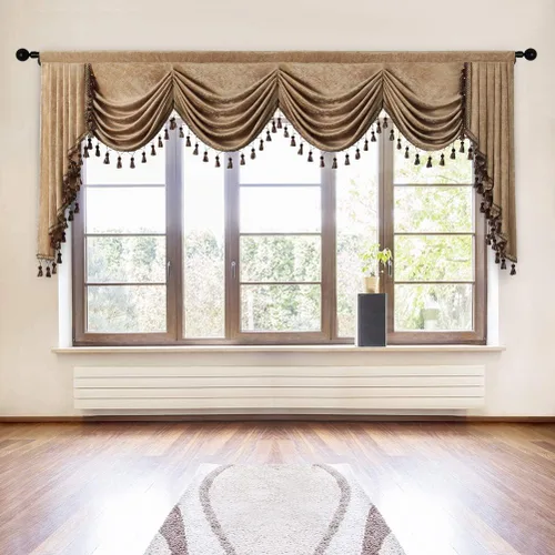 Vista 9 de ELKCA Cenefa de cortina de felpilla beige para ventana de sala de estar, cenefa de cascada para dormitorio, bolsillo para barra