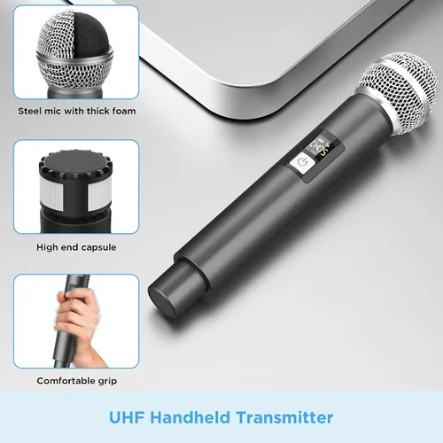 Vista 6 de Bietrun - Micrófono inalámbrico, juego de micrófonos de mano dinámicos de metal UHF con receptor recargable, salida de 1/4 de pulgada, para karaoke