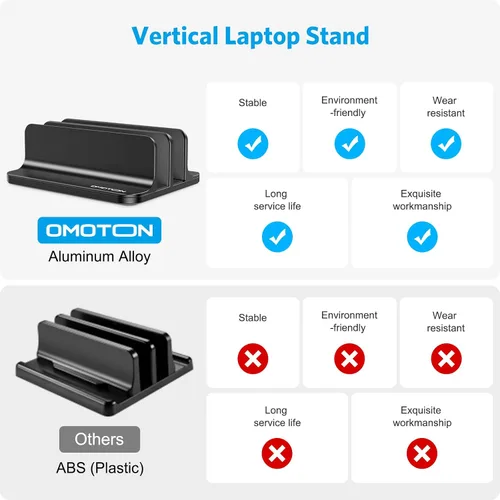 Vista 2 de OMOTON Soporte vertical para computadora portátil [versión doble actualizada], soporte de escritorio de aluminio para Mac Book con base ajustable