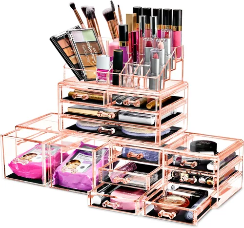 Vista 12 de Sorbus Organizador Grande de Maquillaje - Organizador Transparente y Apilable de Joyería y Maquillaje para Tocador, Almacenamiento de Baño, Cajonera