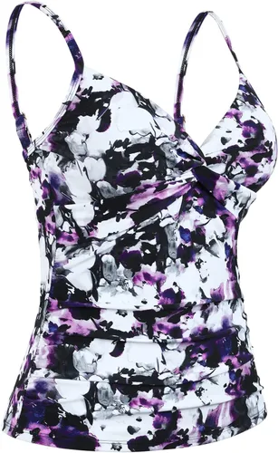 Vista 2 de Mycoco Tankini con cuello en V para mujer, traje de baño con control de abdomen, parte superior acolchada fruncida