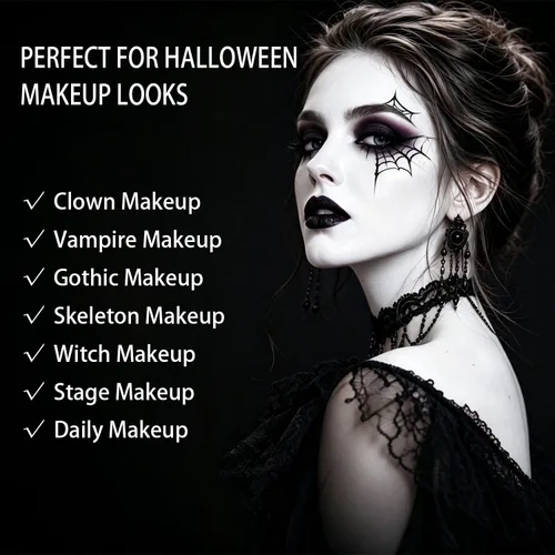 Vista 2 de Base blanca de Halloween y lápiz labial negro, maquillaje gótico
