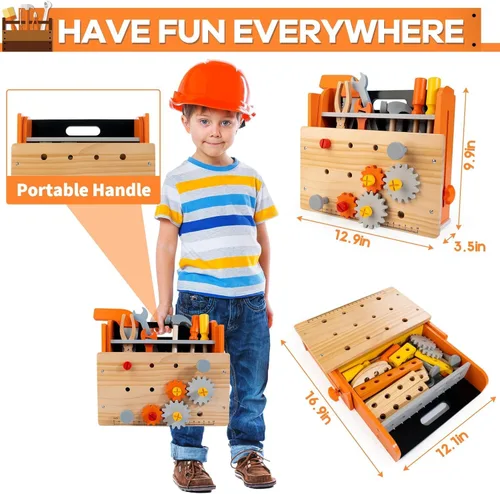 Vista 2 de Wooden Kids Tool Bench 54 PCS Montessori STEM Tool Set for Toddlers Age 3+