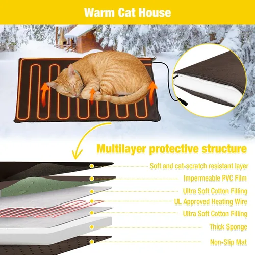 Vista 2 de Casa climatizada para gatos para invierno al aire libre, condominio combinado para gatos con temperatura y tiempo ajustables, refugio aislado